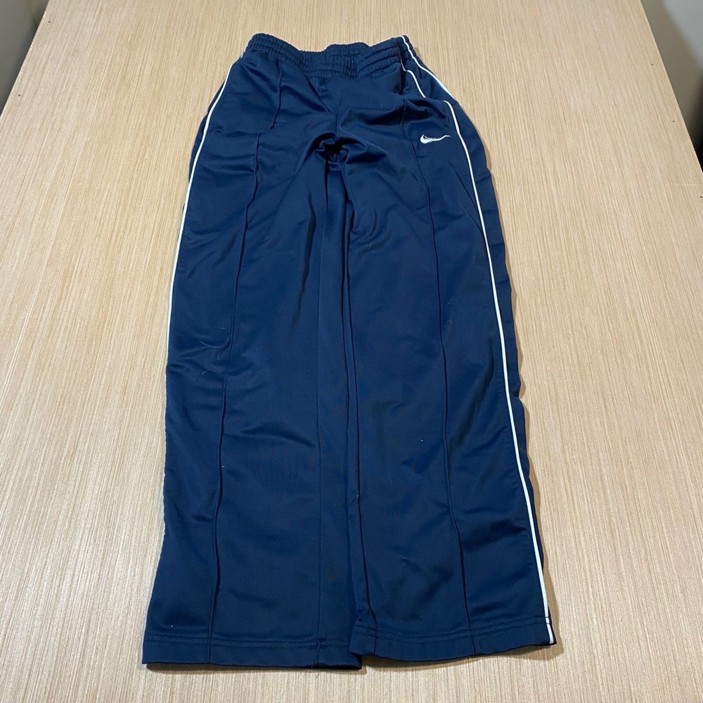 Nike Womens Track Pants Navy Blue White Piping Wide Leg Elastic Waist Vintage